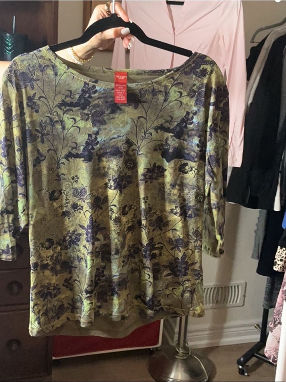Olive Green Floral Knit Top